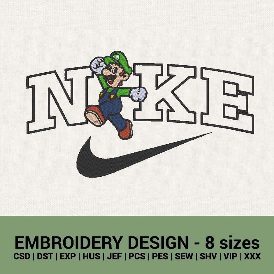 Nike Luigi Super Mario Bros Logo Machine Embroidery Design New