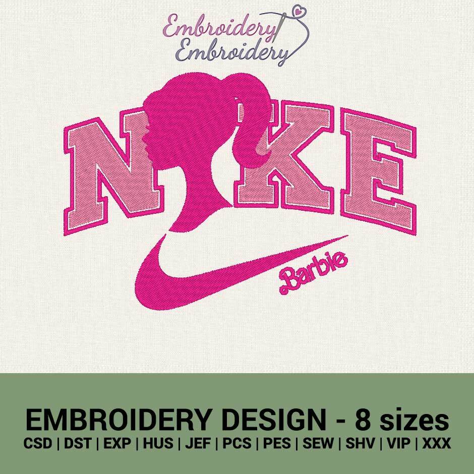 Nike Barbie logo machine embroidery design instant download