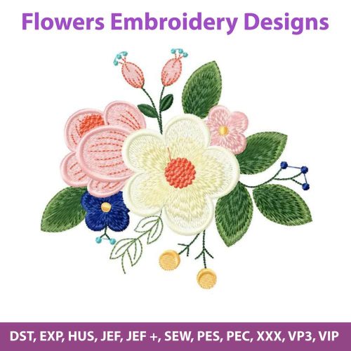SUMMER FLOWERS FLORAL FLOWERS MACHINE EMBROIDERY DESIGN