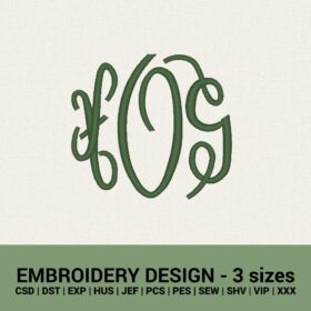 Circle monogram font machine embroidery design files instant downloads