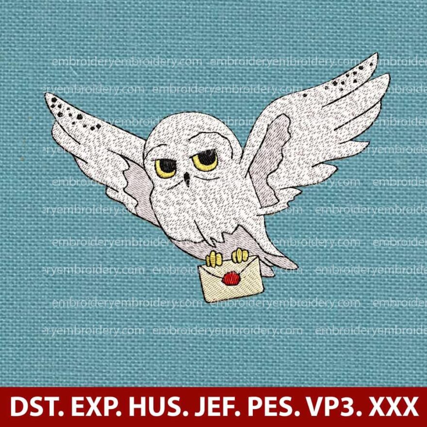 Harry Potter-inspired snowy owl embroidery design
