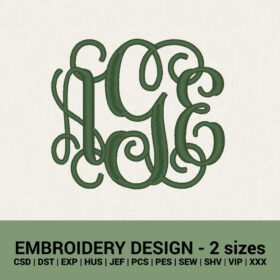 Vine monogram font embroidery design