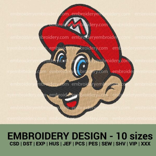 Super Mario head face Machine Embroidery design