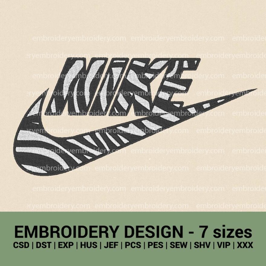 Nike animal print logo embroidery design Nike zebra print logo machine embroidery design
