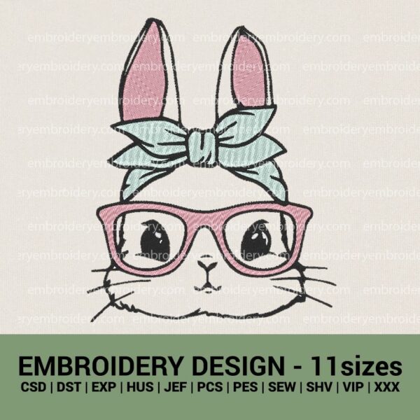 cute bunny with glasses machine embroidery design files instant download