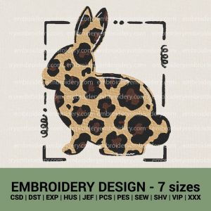 Leopard print bunny machine embroidery design