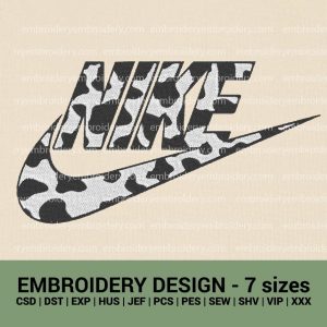 Nike cow print logo machine embroidery design
