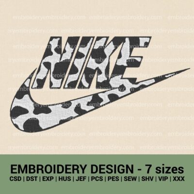 Nike cow print logo machine embroidery design instant download