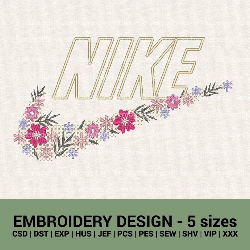 Nike floral logo machine embroidery design files instant download