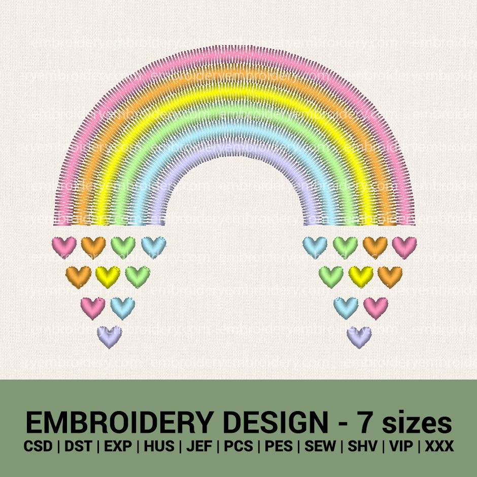 Multicolor Hearts Embroidery Rainbow Heart Embroidery Design Heart ...