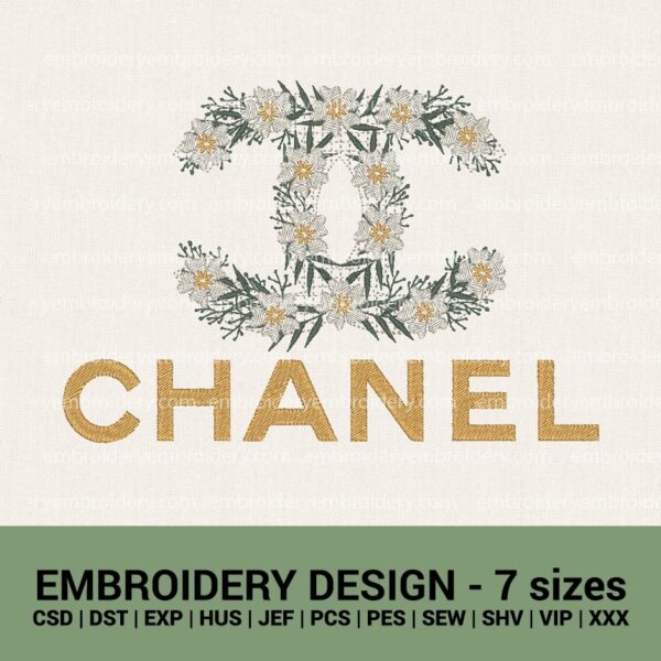 chanel floral logo machine embroidery design instant download