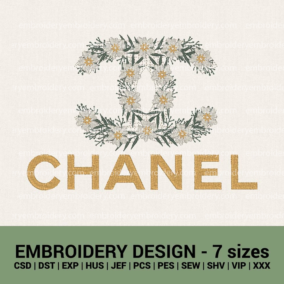 Chanel floral logo machine embroidery design files instant download