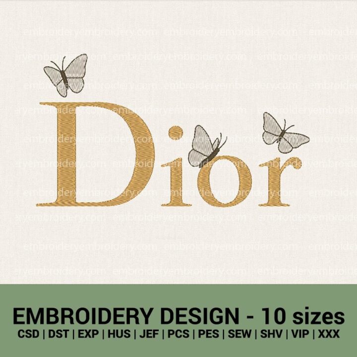 DIOR BUTTERFLY LOGO MACHINE EMBROIDERY DESIGN FILES INSTANT DOWNLOAD
