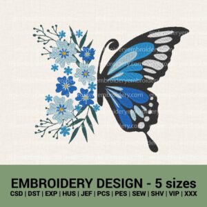 floral butterfly machine embroidery design instant download