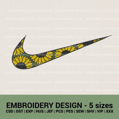 Nike flourish sunflower logo machine embroidery designs| Nike swoosh sign sunflowers machine embroidery design files instant download