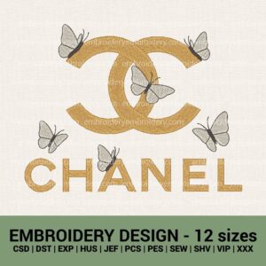 chanel butterfly logo machine embroidery design files instant download