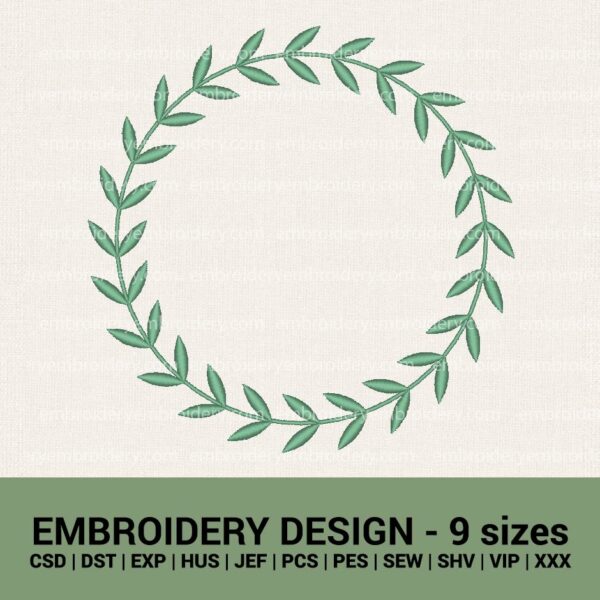 Leaf wreath machine embroidery designs instant download