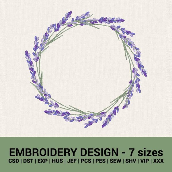 Lavender wreath machine embroidery design floral frame machine embroidery files instant downloads
