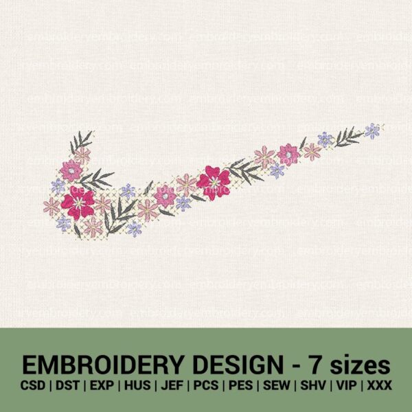 Nike floral logo | nike floral sign swoosh machine embroidery designs instant download
