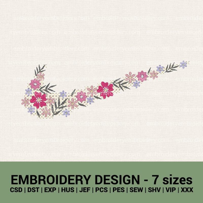 NIKE FLORAL SWOOSH SIGN LOGO MACHINE EMBROIDERY DESIGN INSTANT DOWNLOAD