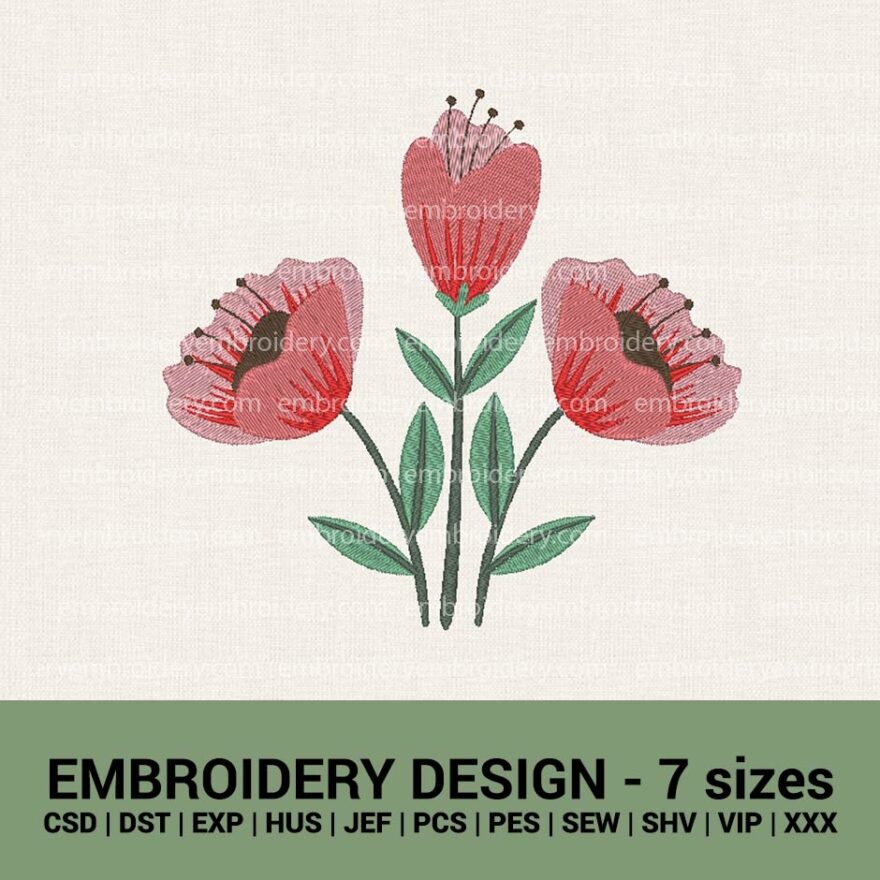 Summer poppy flowers machine embroidery designs instant downloads