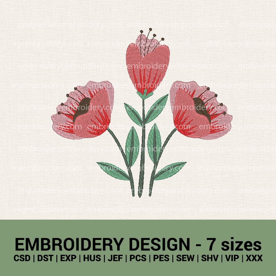 Red Poppy Flower Embroidery Design