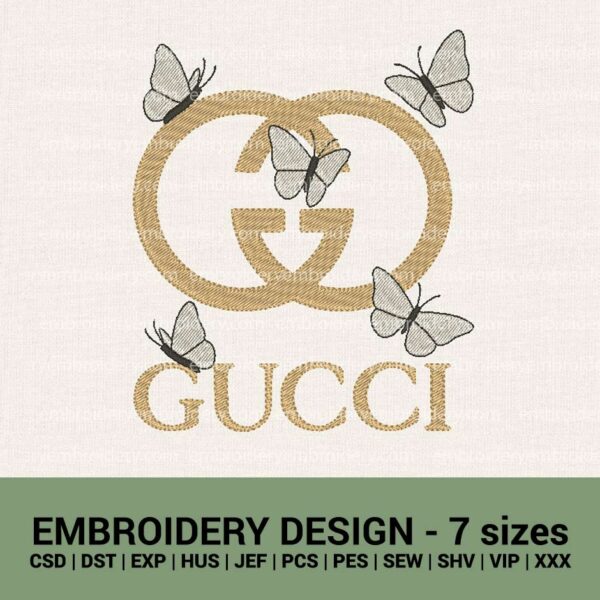 Gucci butterfly logo machine embroidery designs instant downloads