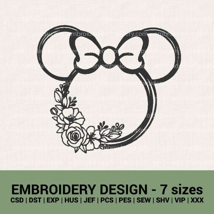 MINNIE MOUSE WITH FLOWERS MACHINE EMBROIDERY DESIGNS INSTANT DOWNLOADS