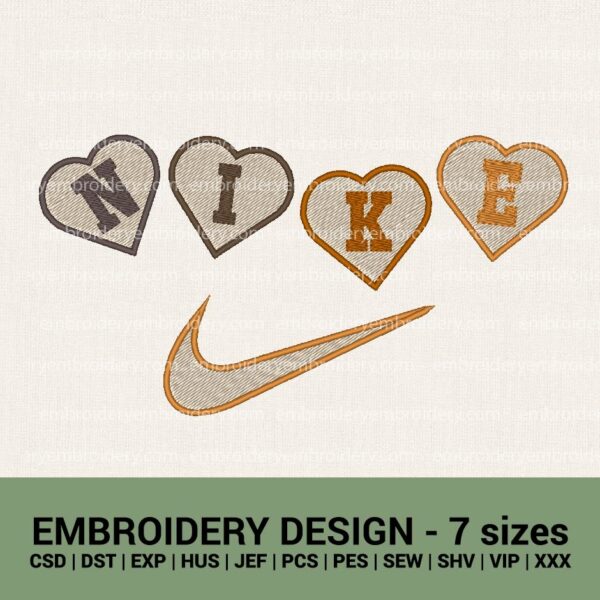 Nike hearts logo machine embroidery designs
