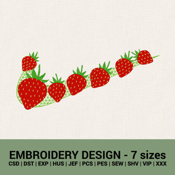 Nike strawberry swoosh logo machine embroidery designs instant downloads