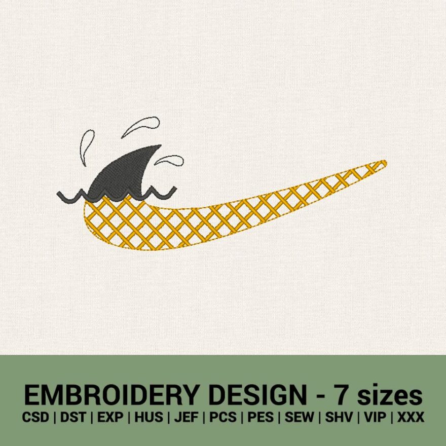 Nike swoosh shark tail logo machine embroidery designs instant download