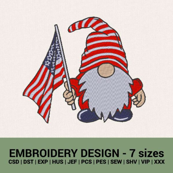 Patriot gnome machine embroidery designs instant downloads