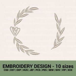Wedding laurel machine embroidery designs heart love embroidery downloads