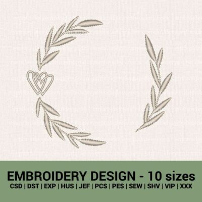 Wedding laurel machine embroidery designs heart love embroidery downloads
