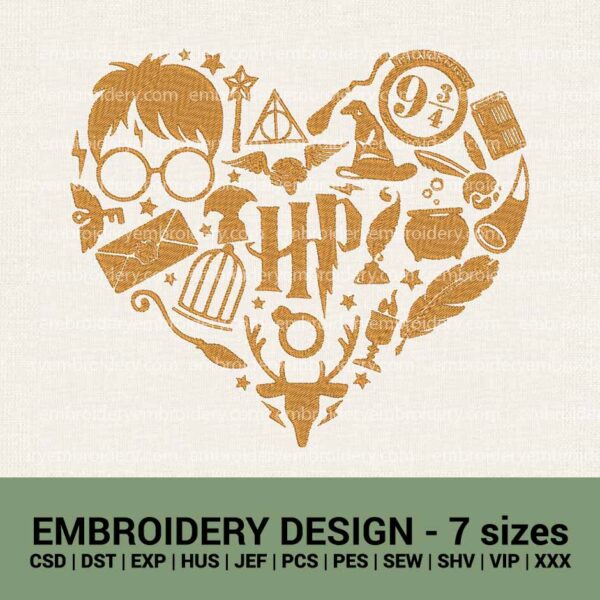 Hary Potter heart machine embroidery designs instant downloads