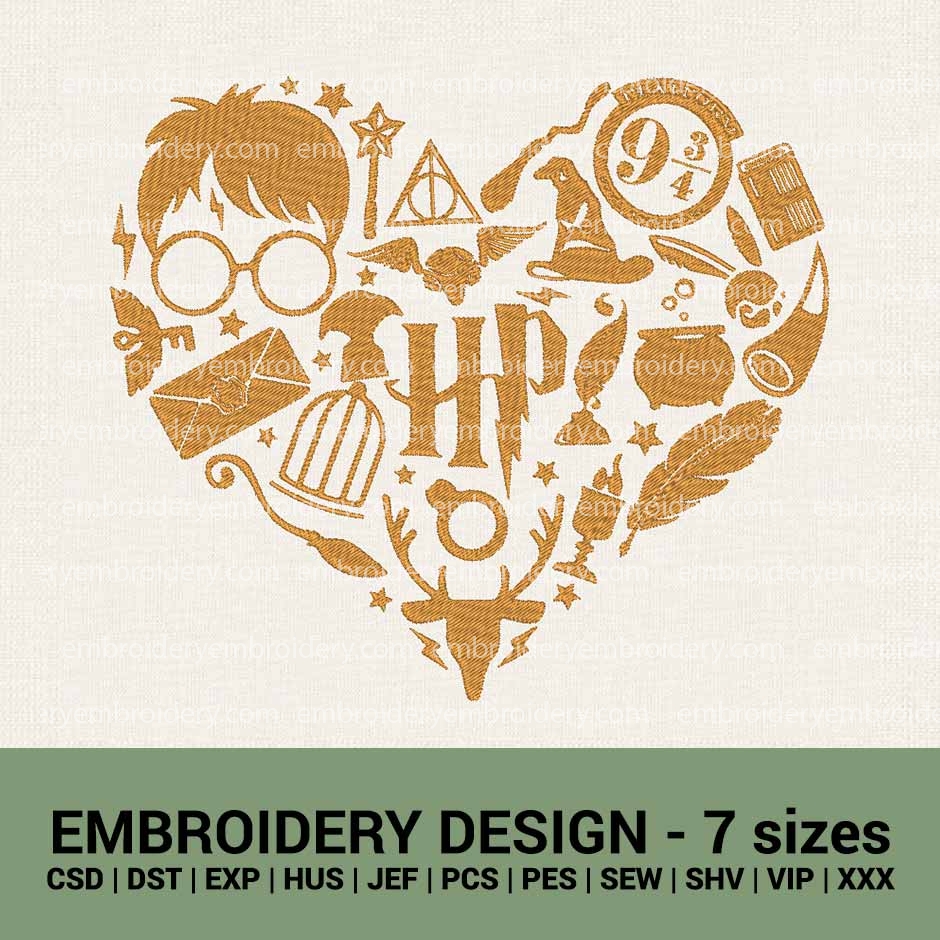 Harry Potter heart machine embroidery designs instant downloads