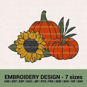 pumpkin sunflower fall harvest machine embroidery designs instant downloads