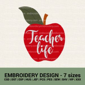 Teacher life machine embroidery designs