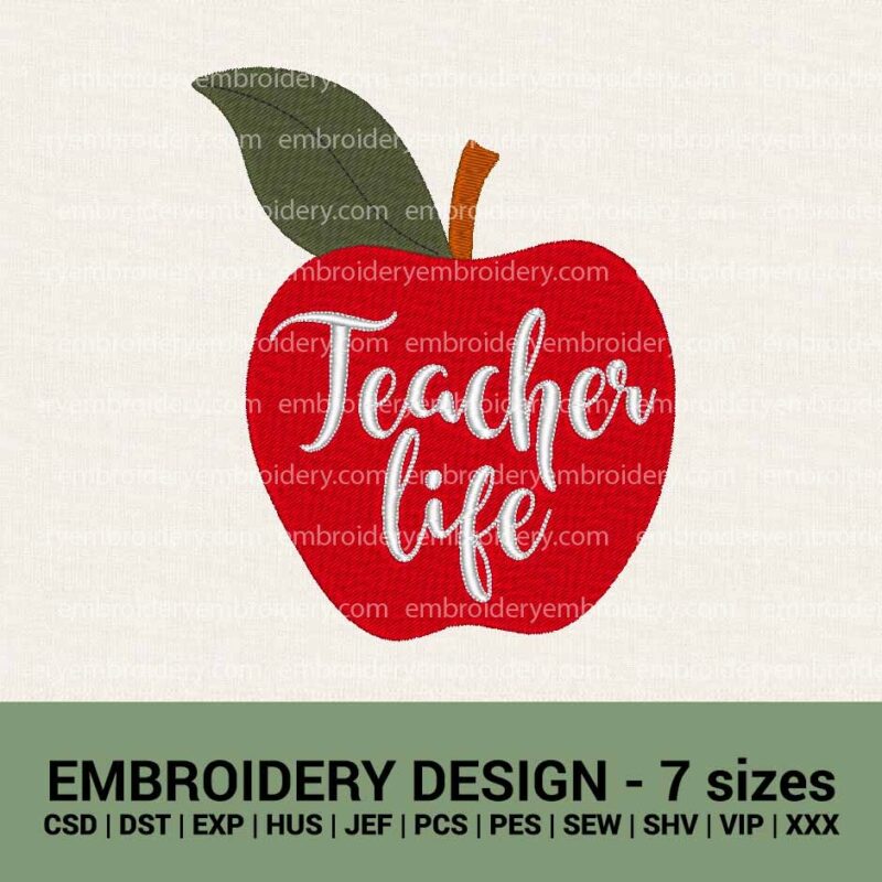 Teacher Life Apple Machine Embroidery Designs Instant Downloads