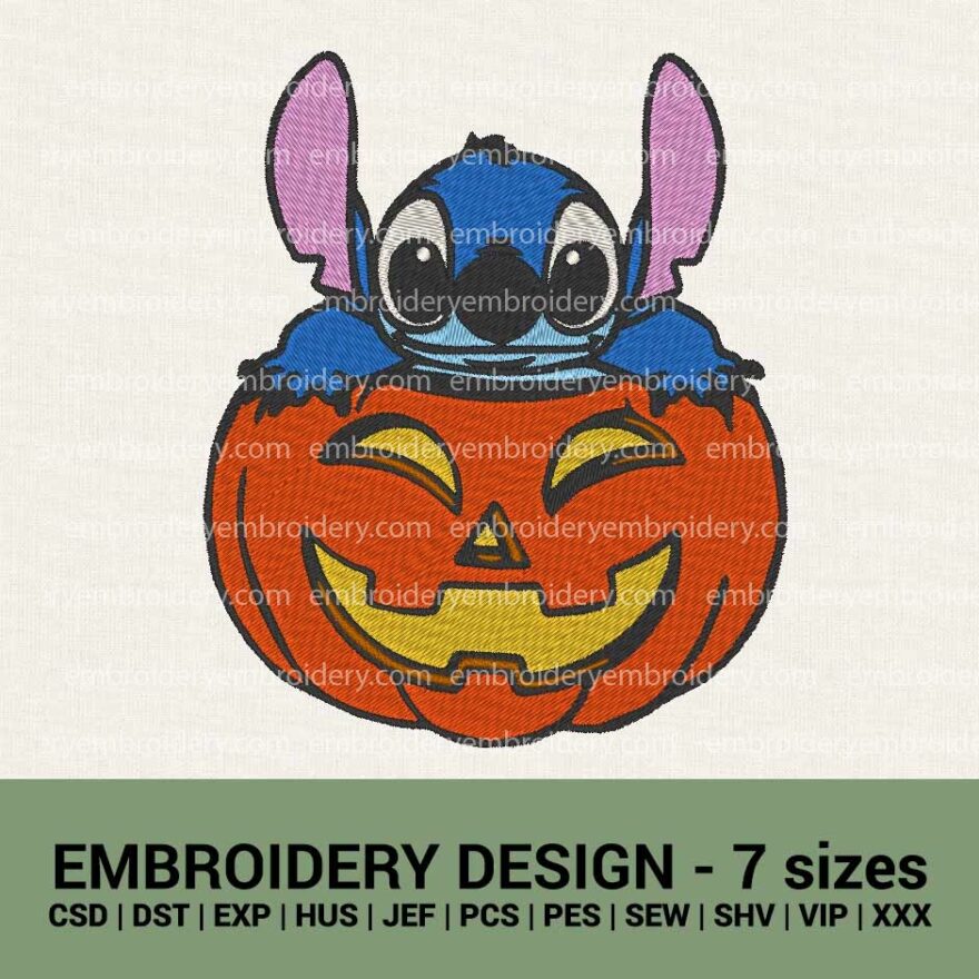 Stitch in pumpkin Halloween machine embroidery designs instant downloads