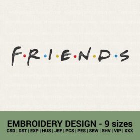 friends movie logo machine embroidery design instant downloads