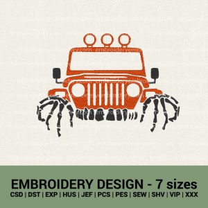 halloween embroidery jeep skeleton machine embroidery designs instant downloads
