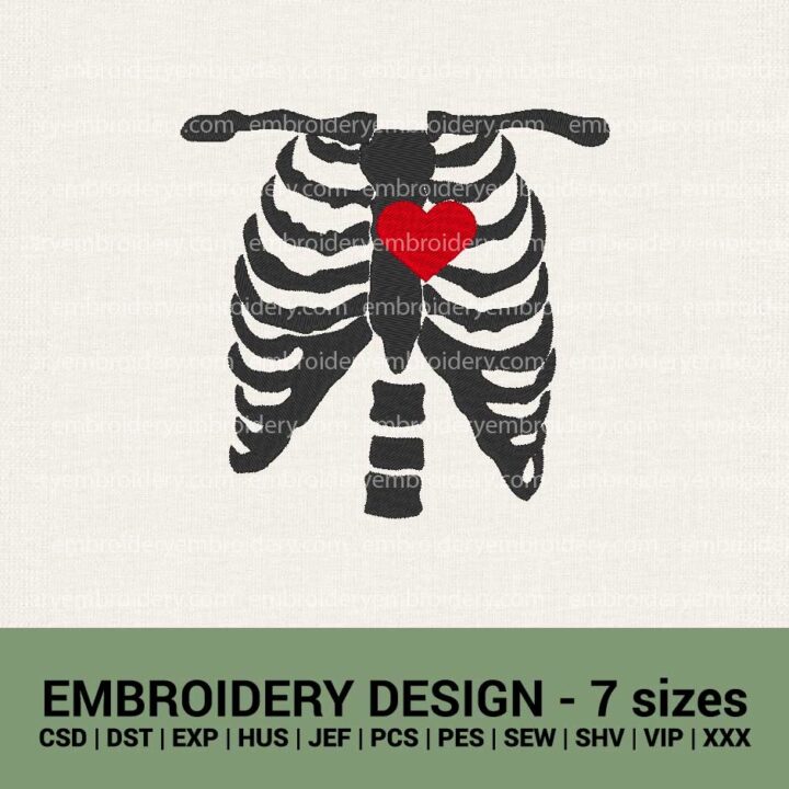 Halloween skeleton with red heart halloween skeleton machine embroidery designs