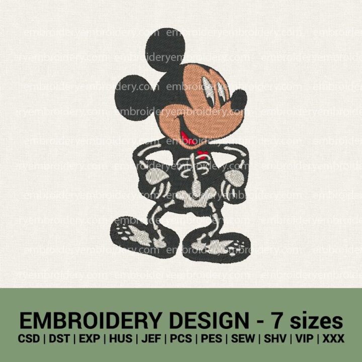MICKEY MOUSE SKELETON MACHINE EMBROIDERY DESIGNS INSTANT DOWNLOADS