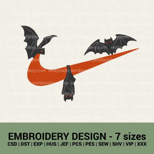 Nike bats logo machine embroidery designs Nike halloween logo embroidery downloads