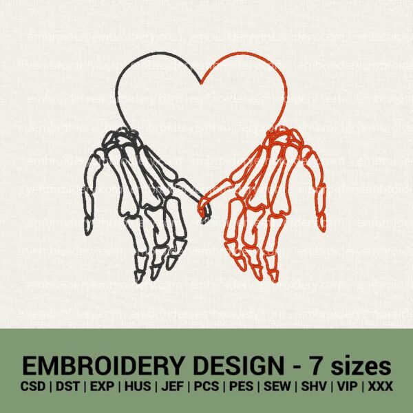skeleton hands love heart small fingers touch machine embroidery designs