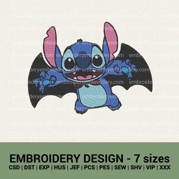 Stitch bat halloween machine embroidery designs