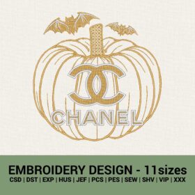 Chanel Halloween pumpkin bat logo machine embroidery designs instant downloads