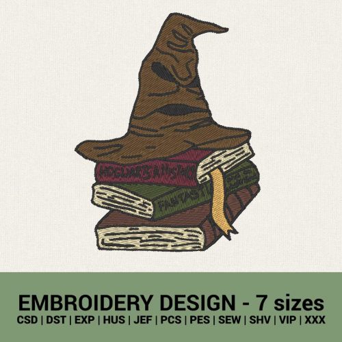 HARRY POTTER SORTING HAT WITH HARRY POTTER BOOKS MACHINE EMBROIDERY DESIGNS INSTANT DOWNLOAD
