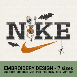 Nike Halloween Skeleton Pumpkin bat logo machine embroidery designs instant downloads